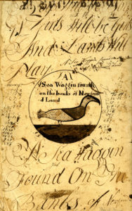 Teikning af geirfugli úr stílabók Abrahams Russels frá 1793. Á myndinni stendur „Sjóvávkin“ (Sea-Woggin, geirfugl) sem fannst á miðum við Nýfundnaland.